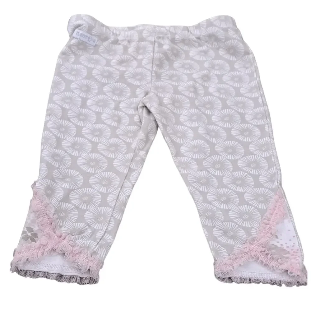 Naartjie Gray Floral With Pink Tulle Capris Girls Size XS 3 Years